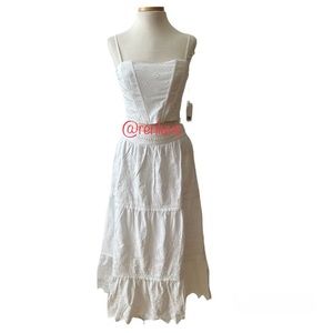NWT Jason Wu 2 Piece Set Ruffled Eyelet Midi Skirt & Corset Crop Top White MED